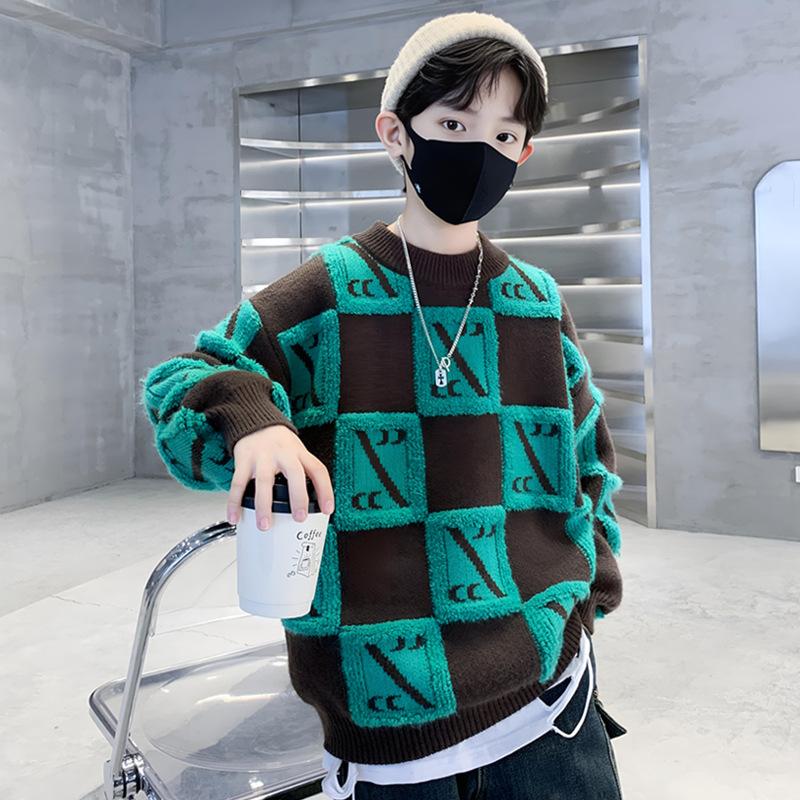 Boys' Casual Thick Sweater Autumn and Winter Children's Mink and Fleece Base Shirt