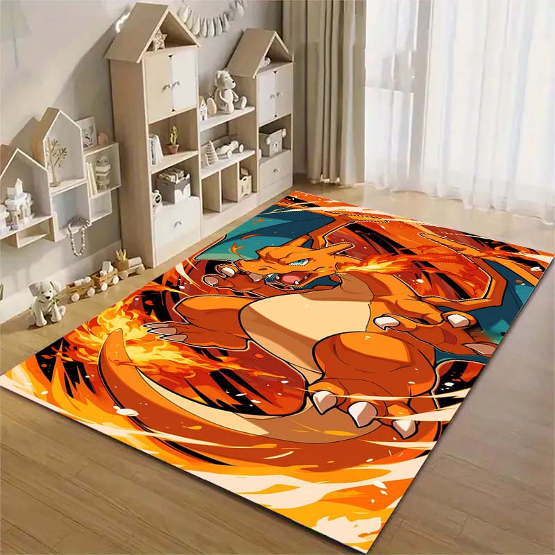 Pokémon print rug, cute Pikachu, Jigglypuff and Charmander cartoon decorative rug, home décor
