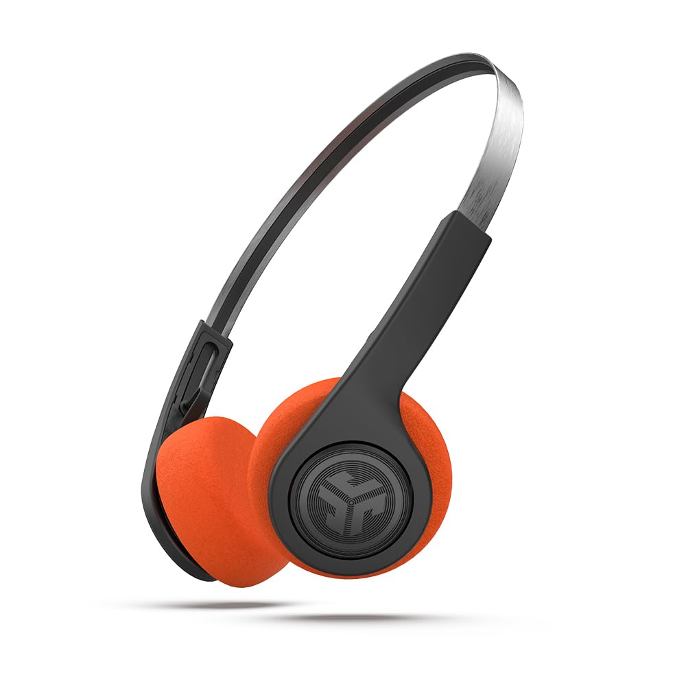 JLab Rewind 2 Wireless Retro Up to 20 Hours of Fashionable Headset with Official JLab Japan Warranty Headphones, Bluetooth, Type-C, Black, Orange,