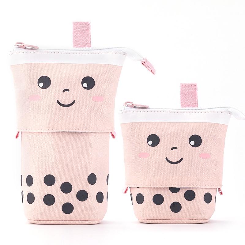 Milk Tee Pencil Case Cute Pen Pencil Telescopic Holder Pop Up Stationery Case, Stand-up Retractable Transformer Bag Standing Organizer