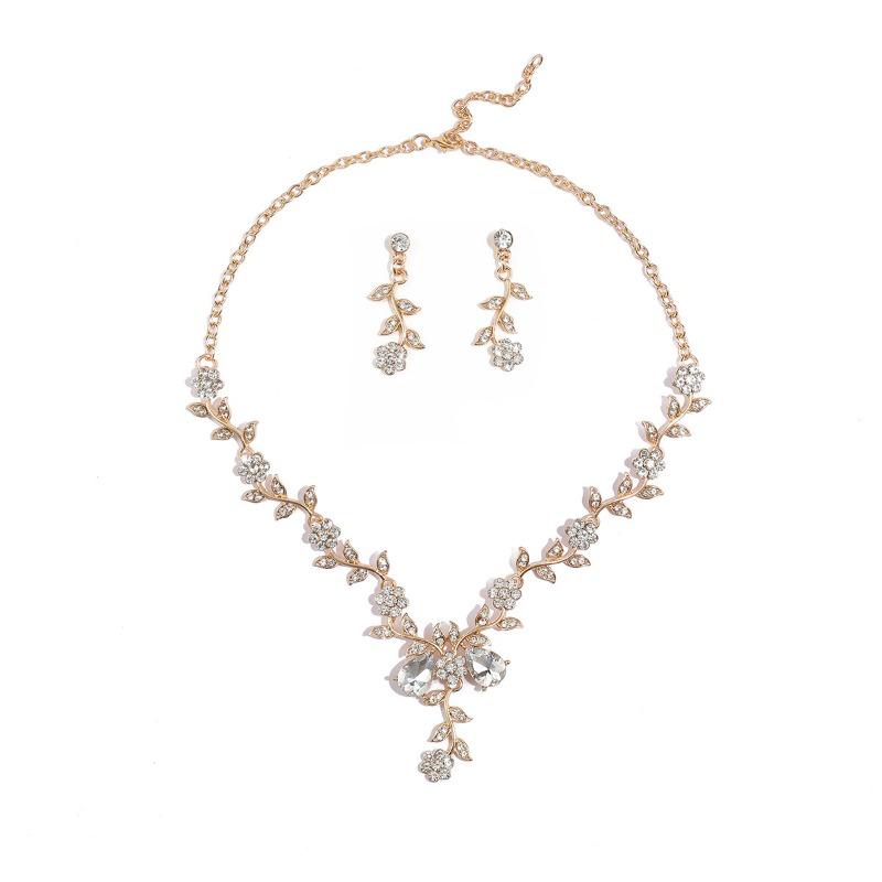 GemChic Women's New Exquisite Alloy Branch Flower Crystal Rhinestone Drops Collarbone Necklace Earrings Two Piece Set Birthday Christmas Jewelry Gift