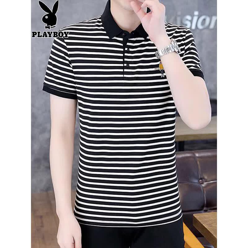 PLAYBOY Men's Striped Slim-Fit Ice Silk Polo Shirt