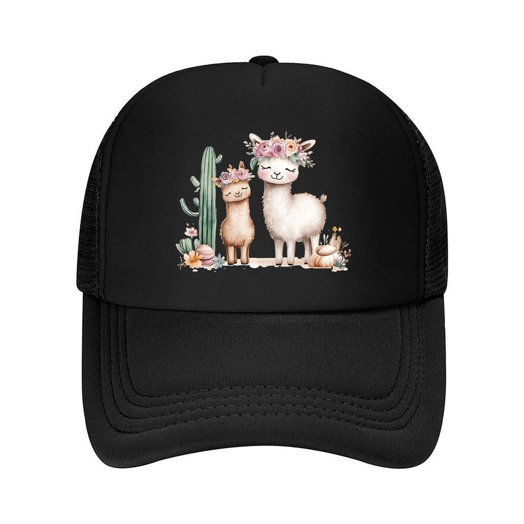 Casual With Llama Cactus Floral Print Mesh Baseball Cap