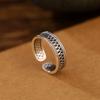 PANJBJ 925 Sterling Silver Texture Ring For Women Hollow Out Minimalism Vintage Jewelry Gift Dropshipping