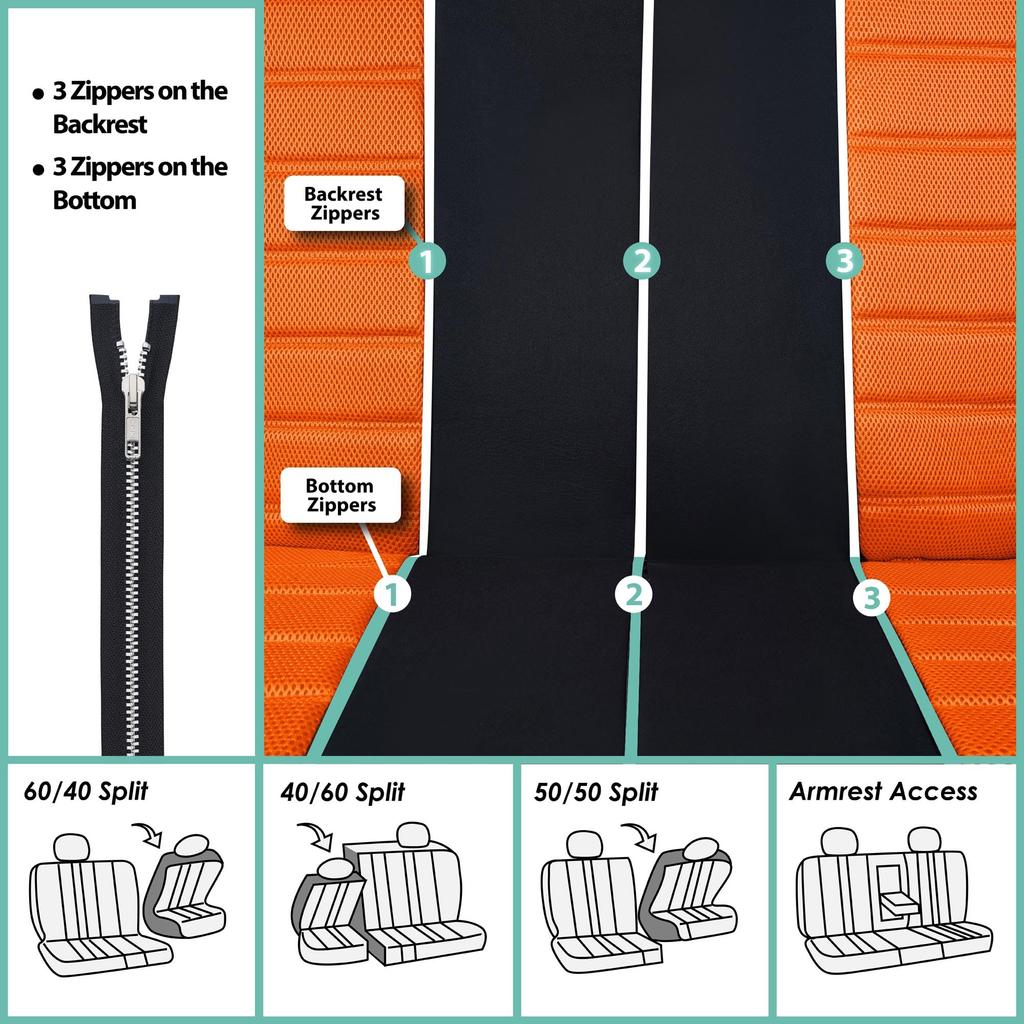 FH Group Group Full Set of Orange Car Seat 3D Air Universal Split Rear Airbag Compatible with SUVs and Sedans Imported from FB068ORANGE115 (FH