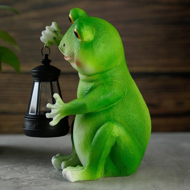 Unique Gift Solar Powered Frogs Garden Lanterns Resins Sculpture Waterproof Ornament For Outdoor Lawn Yard Home Decors