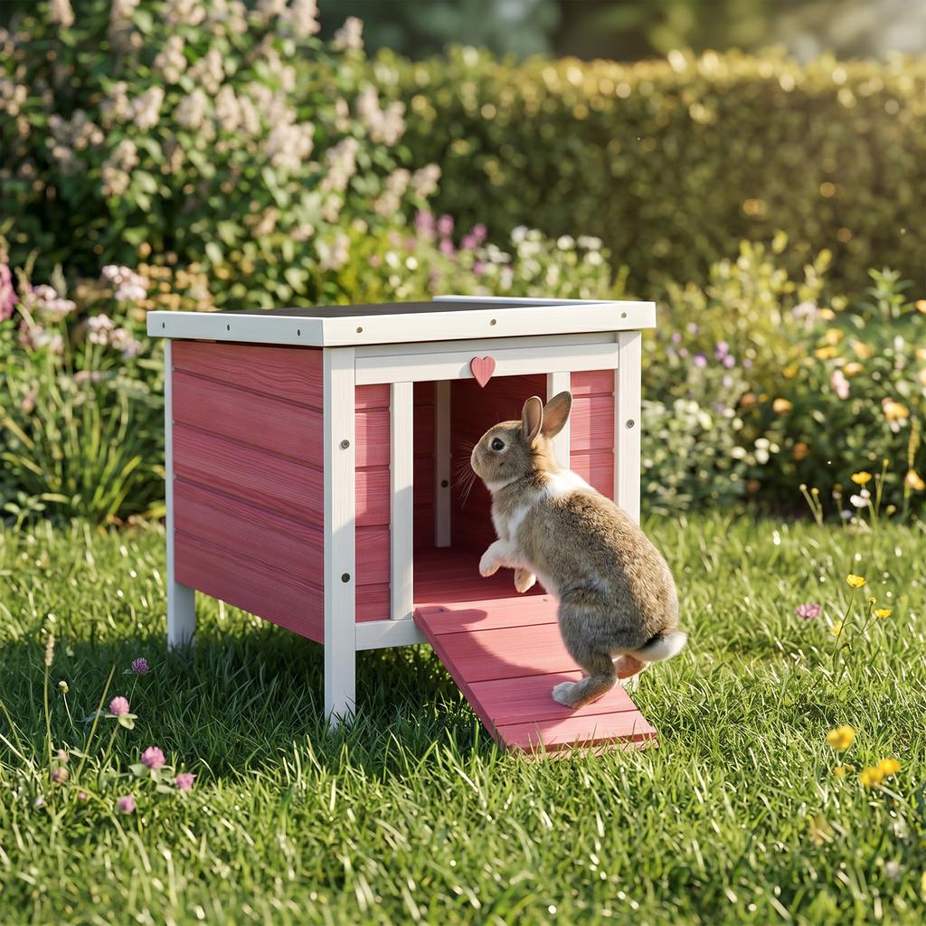 Wooden Rabbit Hutch 51 x 42 x 43 cm, Red