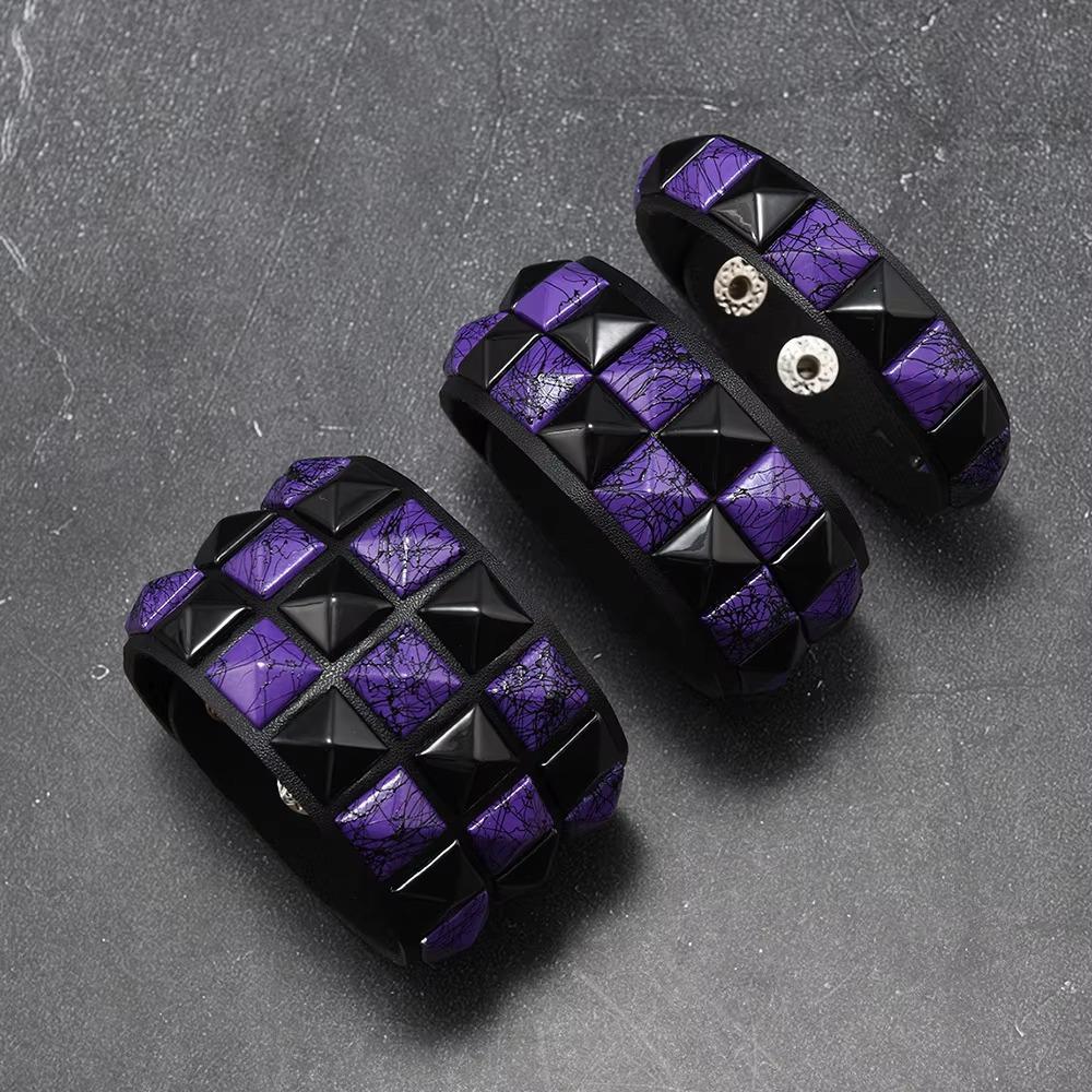 Contrasting Big Wide Bracelet Rock Gothic Punk Bracelet Rivets Leather Wristband Christmas Party black purple