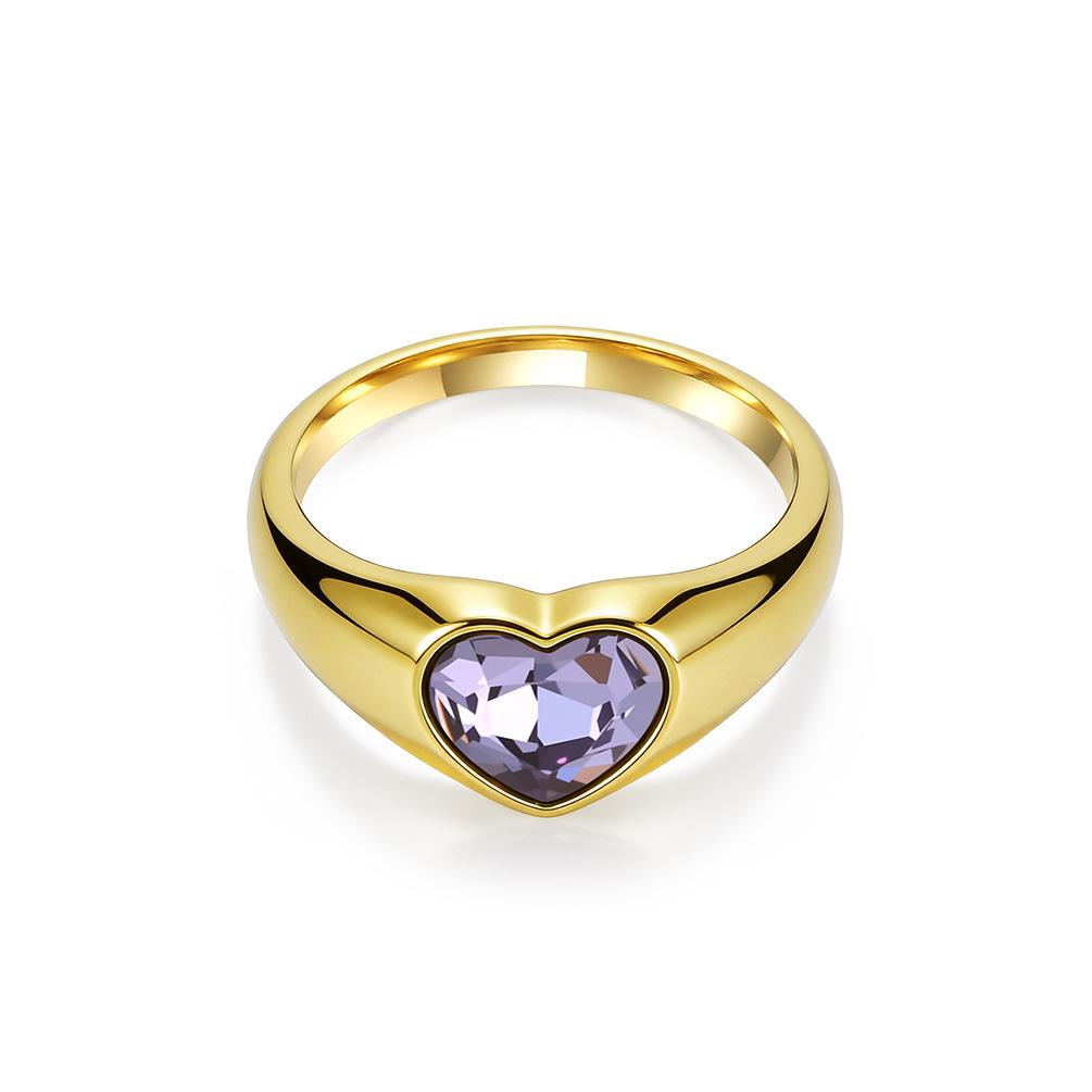 European and American French Light Luxury Heart-shaped Titanium Steel Gemstone Ring Women's Niche High-end Gold-plated Love Ring Does Not Fade