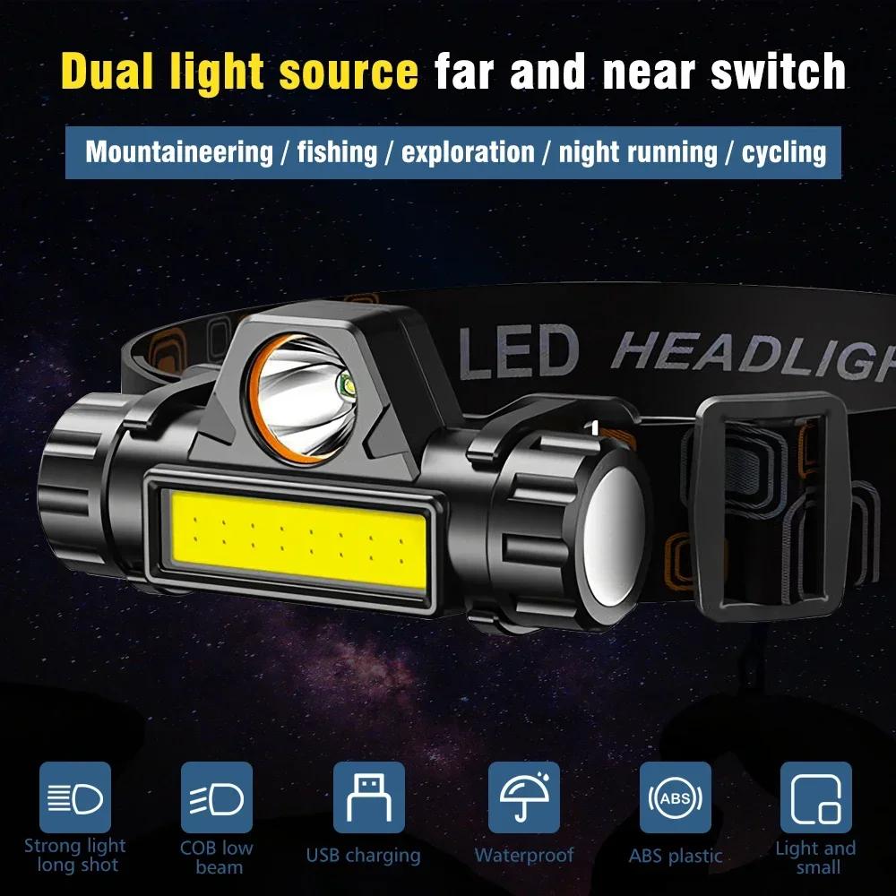 Dobíjecí COB LED USB čelovka Silný magnetický výkonný světlomet Super jasná vodotěsná čelová svítilna Pro venkovní rybaření