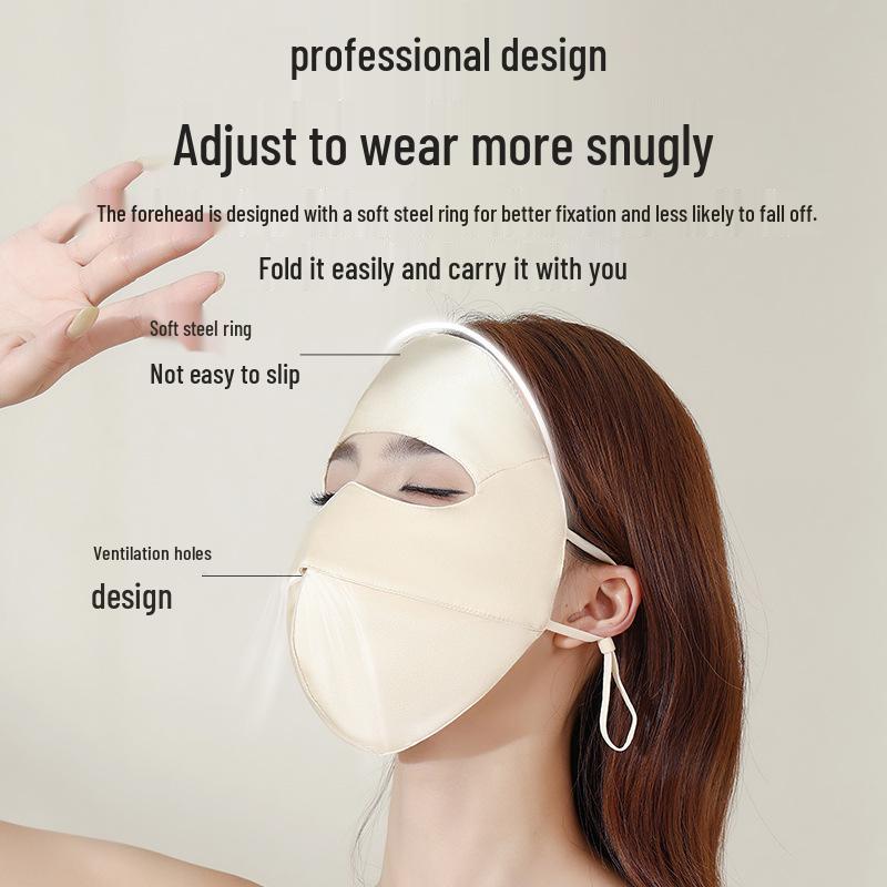 100% Mulberry Silk Facekini: Anti-UV, Sensitive Skin Protection, Summer Full Face Sunscreen Mask for Women