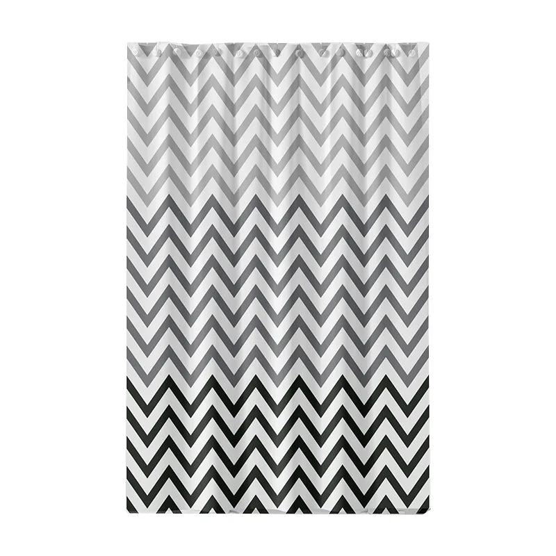 Shower Curtains Black And White Wave Line Bathroom Curtain Waterproof Peva Fabric Bath Dry And Wet Separation With Hooks 180Cm