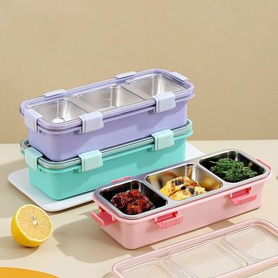 Lunch Box a 2/3 Scomparti Scatola Bento in Acciaio Inossidabile con Ciotola per Zuppa Contenitore Portatile per Snack per Bambini Contenitore per Alimenti