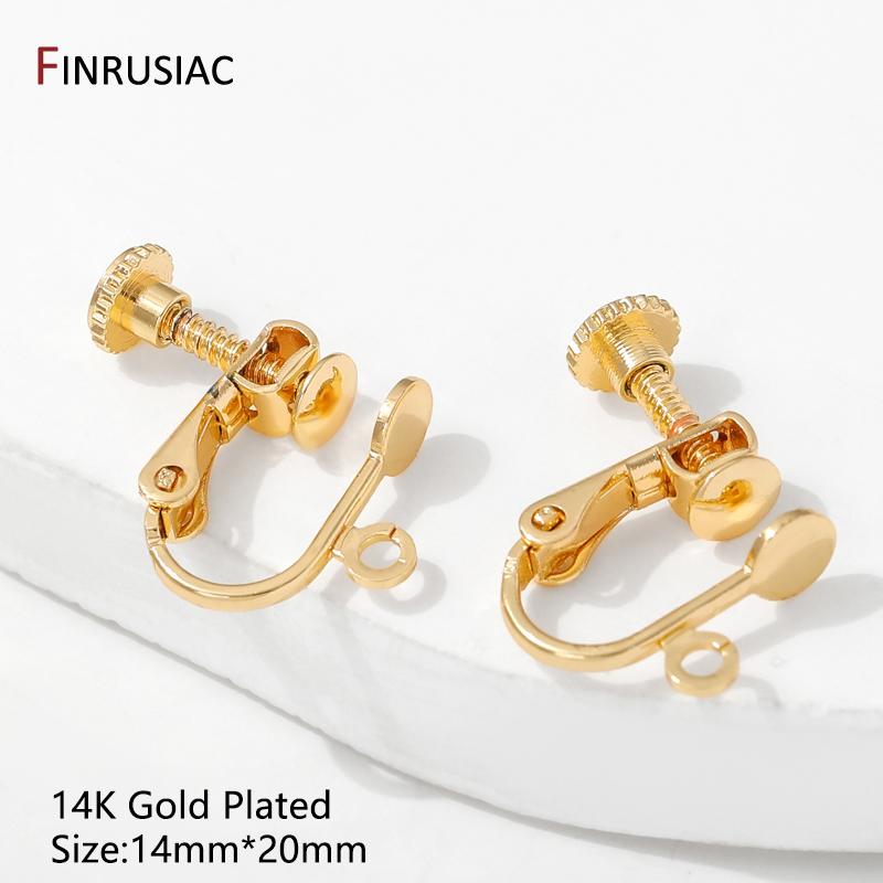 

14K Gold Plated Brass Screw Ear Clip Base Earring Settings Rotate Pads Earring Clip Findings For DIY Jewelry Making Accessories 3 pairs