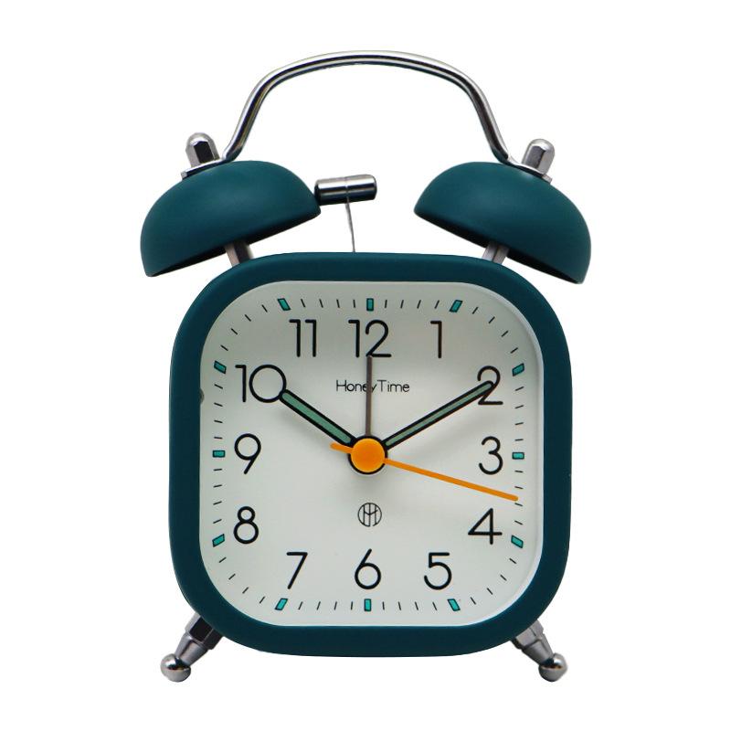 Students Use 3-inch Square Metal New Ring Bell Alarm Clock for Home Bedside Silent Sweep Second Night Light