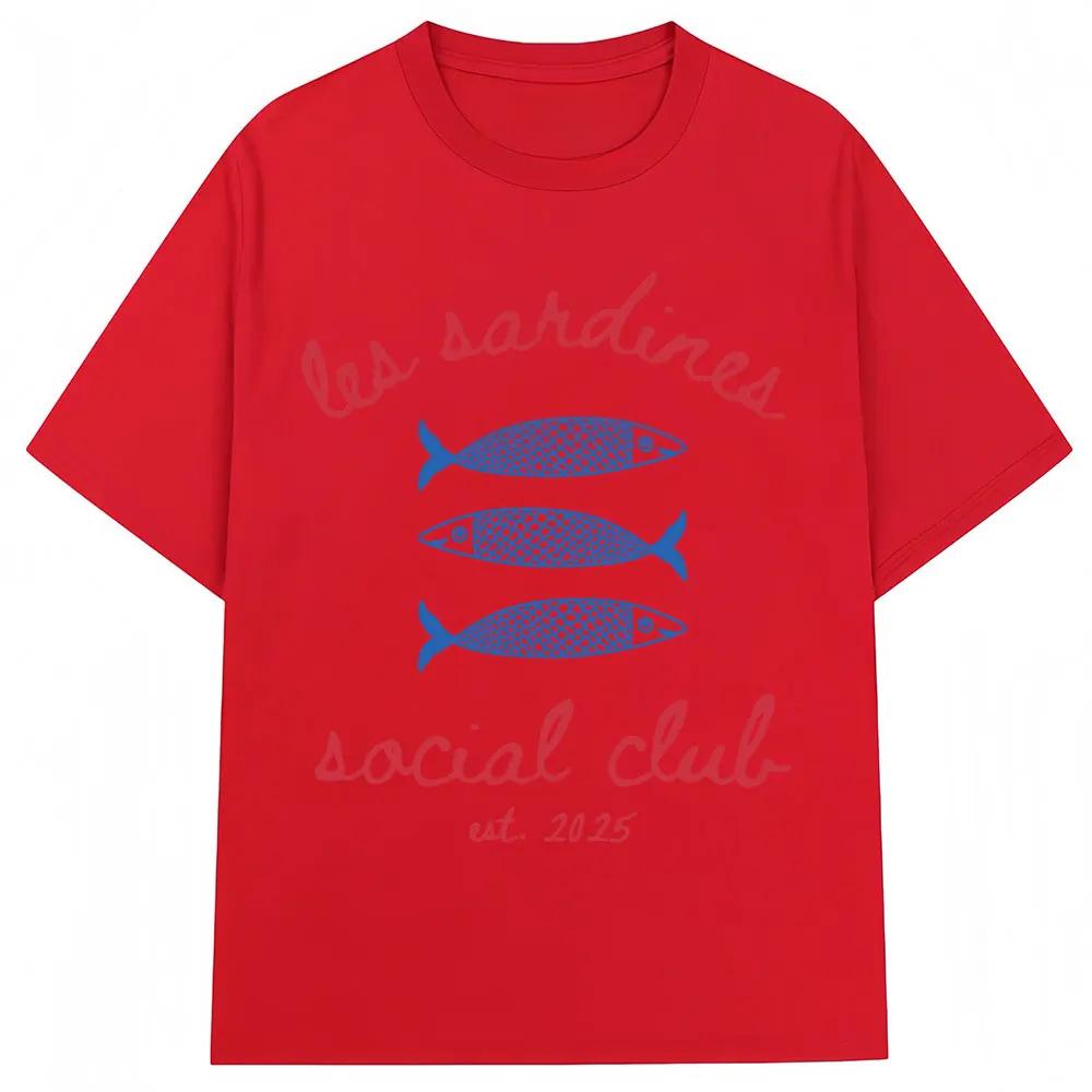 

Les Sardines Social Club Graphic T Shirt Summer Fashion Vintage Unisex Women Short Sleeve Oversized Cotton Casual Tees Streetwear S