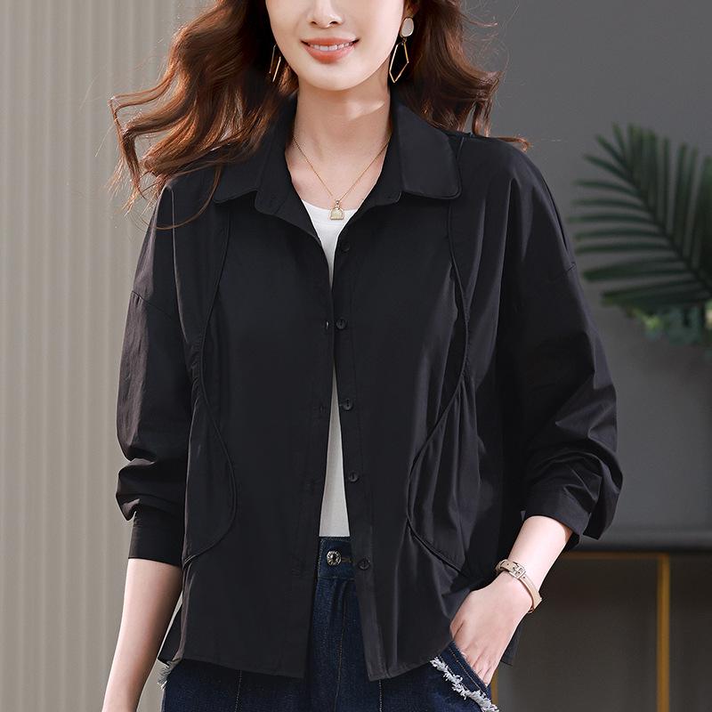 

Женская рубашка с длинным рукавом из чистого хлопка - Популярная блузка осень/весна 2024 S (Recommended for 90-115 kg) чёрный