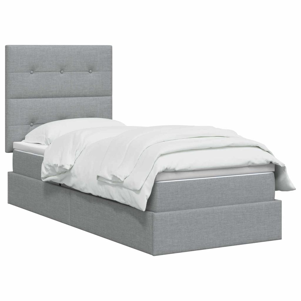 Storage Bed with Mattress Light Grey 90 X 200 Cm Fabric