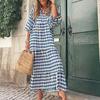 Vestito da Donna Stampa Geometrica Orlo Ampio Autunno Boemo Volant Abito Lungo per Spiaggia