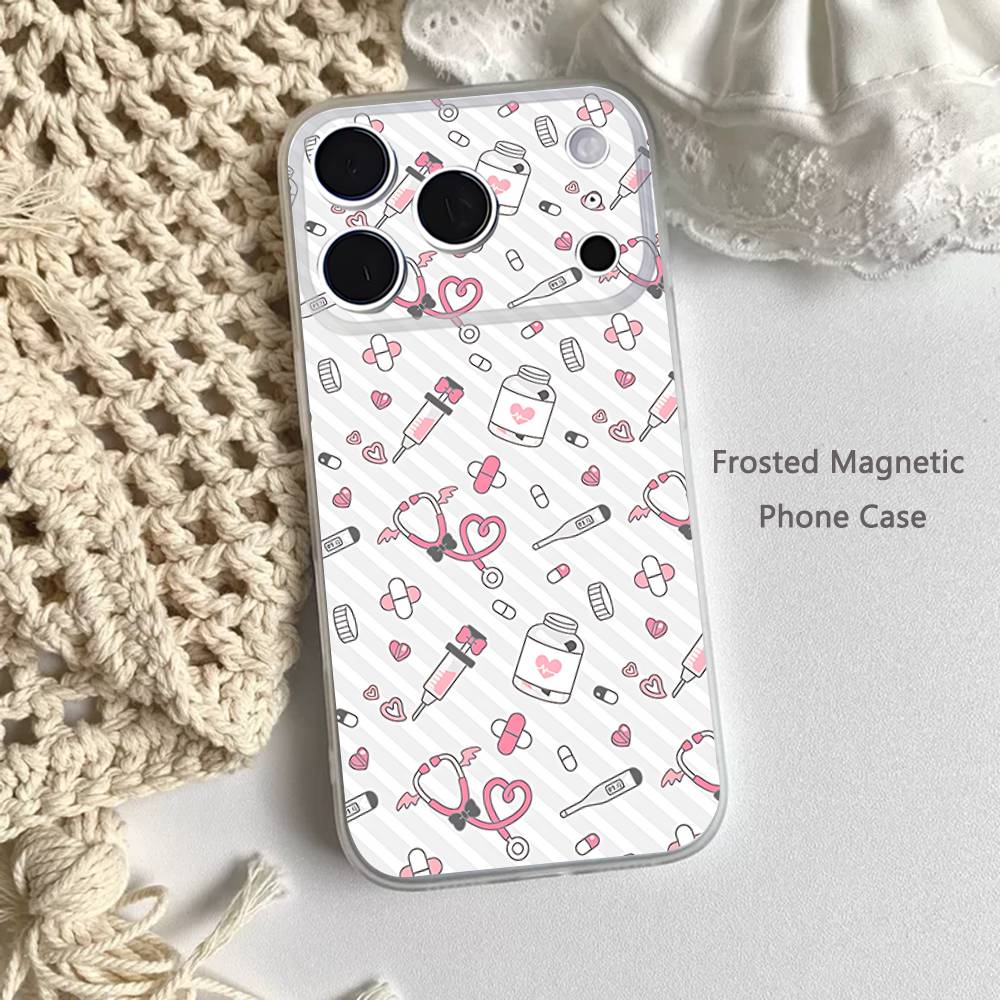 Medicine Doctor Nurse Cartoon Frosted Clear Magnetic Case for iPhone 17,16,15,14,13,12,11 Pro,Max,Plus,Mini,Air,E
