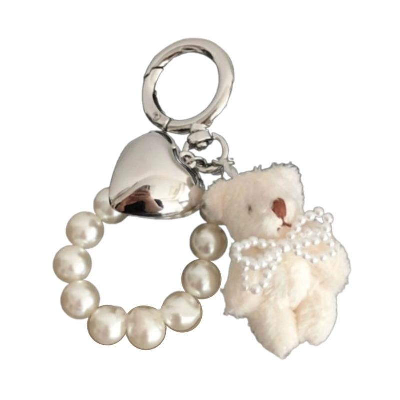 

Heart Plush Bear Keychain Lovely Decorations Keyring Ornament Backpack Handbag Charm Pendant Gift for Girls Women 1
