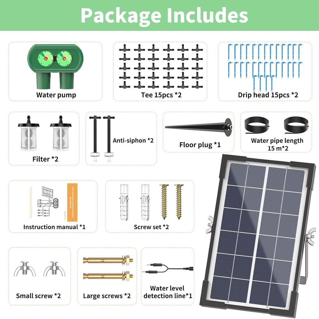 Solar Powered Automatic Drip Irrigation system,DIY Solar Powered Simple Watering Device,split Type Dual Pump Drip Irrigation Kit