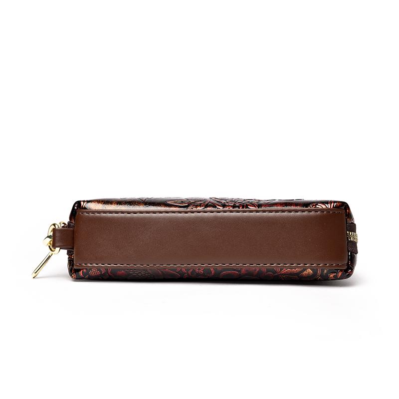 Elegant Embossed Floral Zipper Wallet for Women – Vintage Clutch with Gold Accent