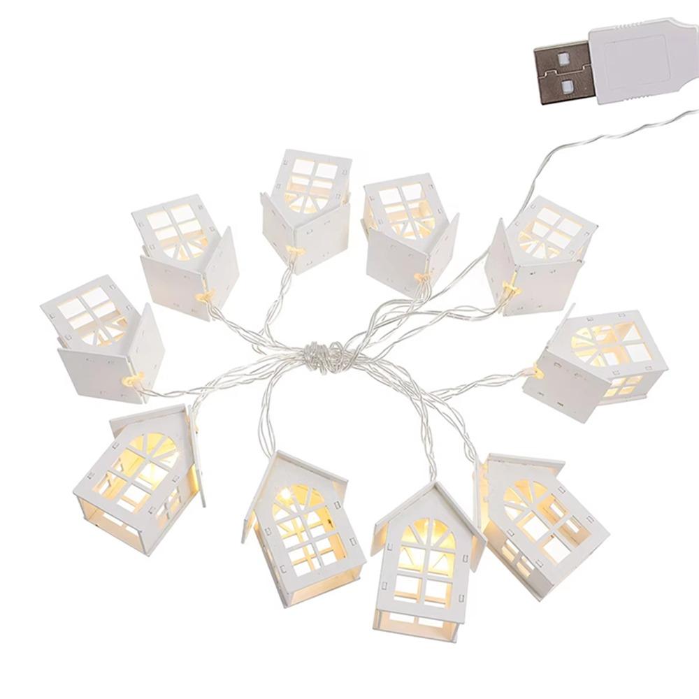 Warm White Christmas LED String Lamp Mini Wood House Lamp String  Atmosphere Decoration
