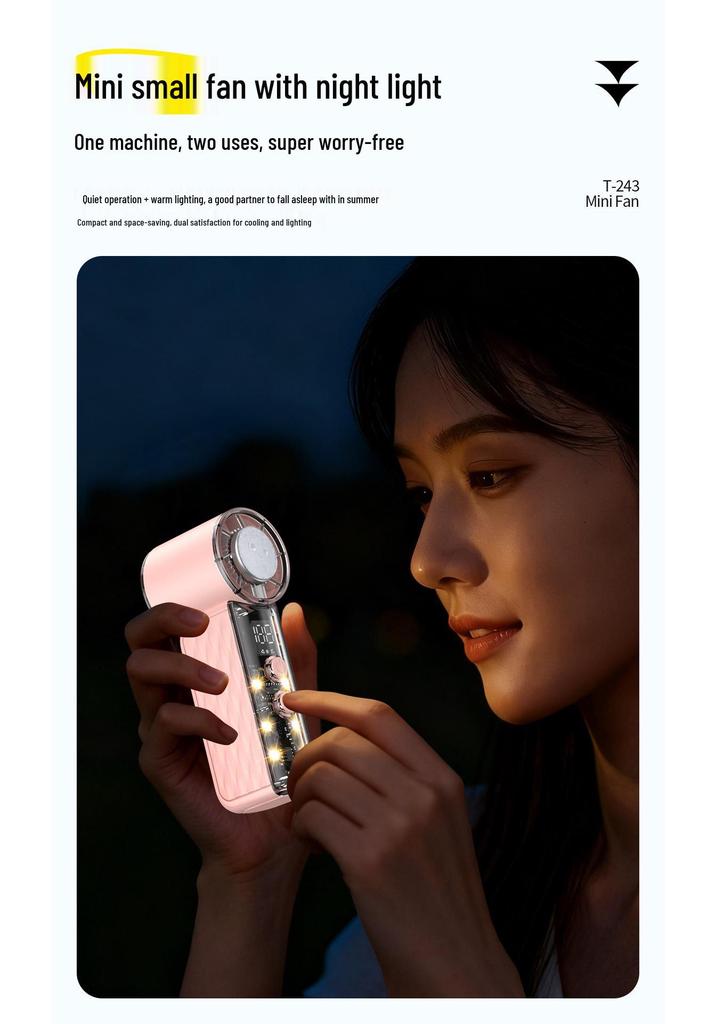 New T243 Macaron Color Portable Handheld Fan with Digital Display & Night Light