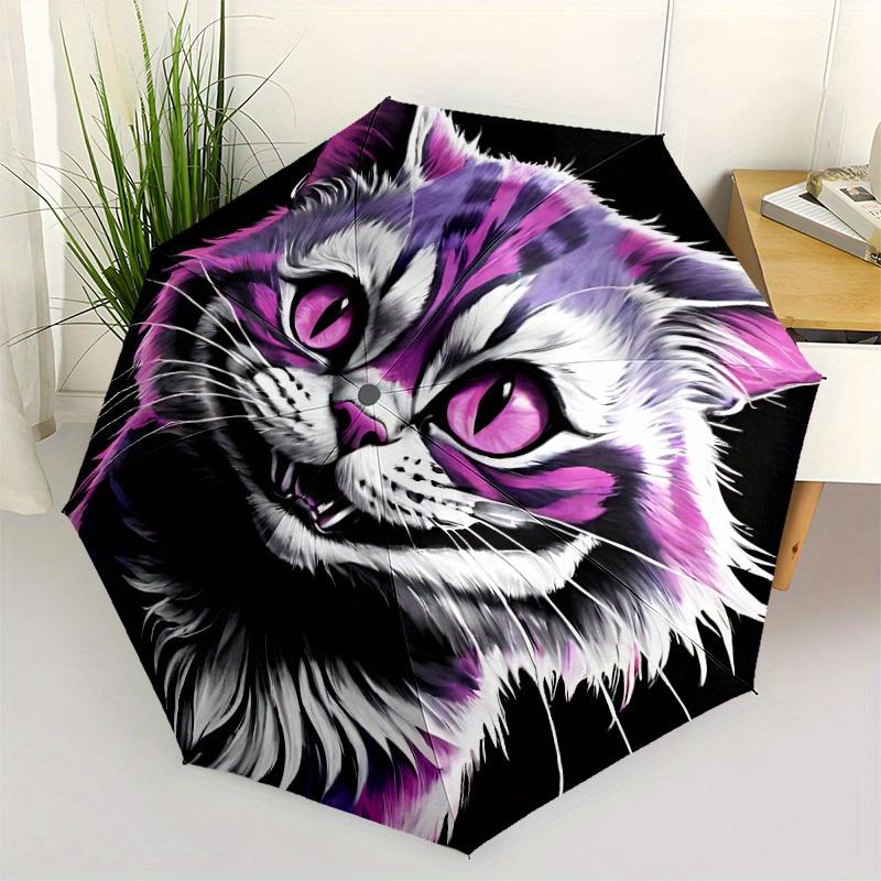 1pc Purple Cat Automatic Open/close Umbrella, 8-Rib sturdy structure, Portable Travel Umbrella, Parties, Everyday Use, Outdoor Accessory, Ar