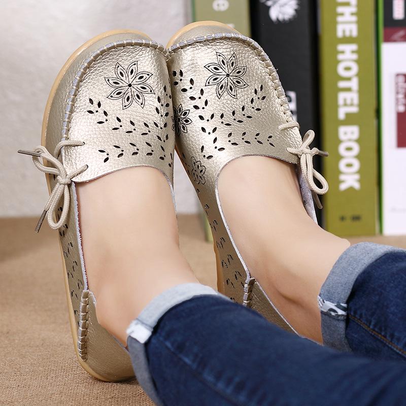Mašličkové šněrovací ploché boty Dámské Letní prodyšné Kožené mokasíny Protiskluzové Ležérní boty Mokasíny Dámské Pohodlné ploché sandály