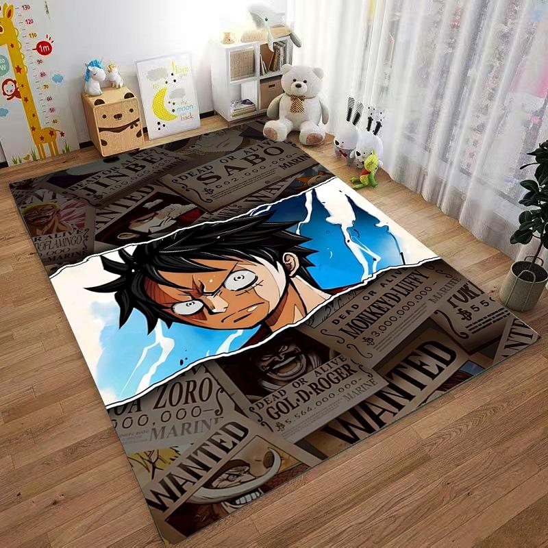 Anime Carpet with Monkey D. Luffy Wanted Posters and Lightning Design Suitable for Use As an Anti-slip for Living Room Bedroom Sofas