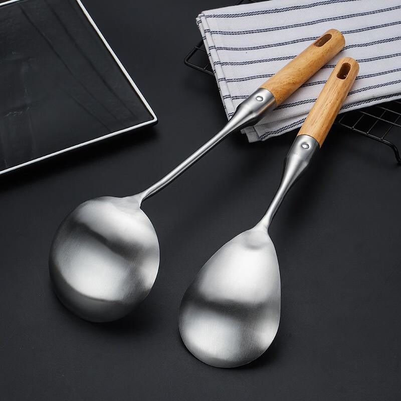Wooden Handle Stainless Steel Slotted Spoon Set