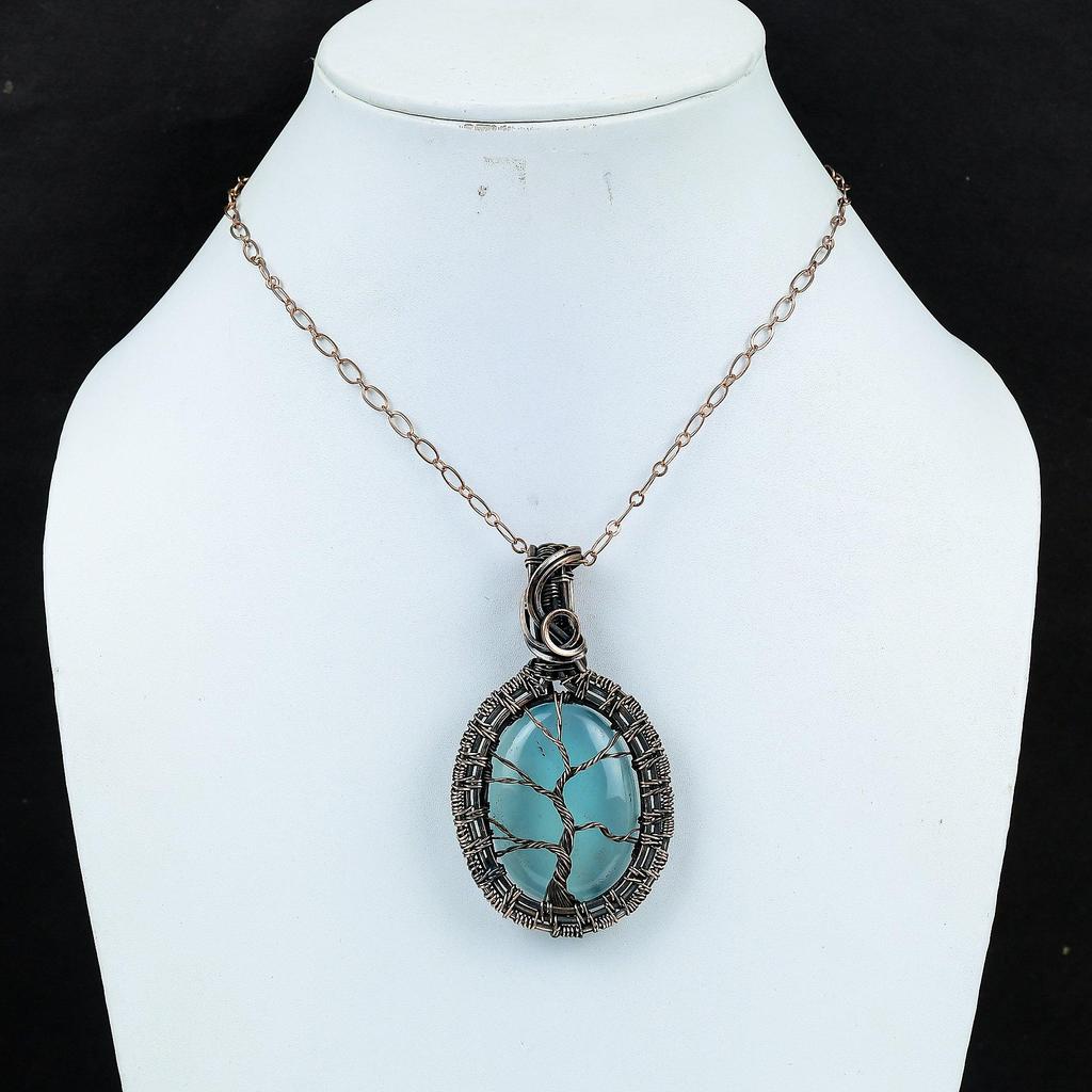 Wonderful Chalcedony Gemstone Handmade Pure Copper Wire Wrap Jewelry Pendant