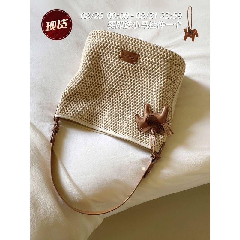 

South Style Chio2nd Rona Holiday Tote Bag Women s Casual Woven Bag Summer Shoulder Messenger Bag Straw Bag Beige