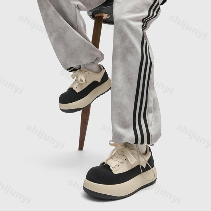 Fashion 2025 New Thick Soled High Head Comfortable Men's Shoes Fashion Trend Sports Canvas Casual Lace-up Non slip Flat Chunky sneakers