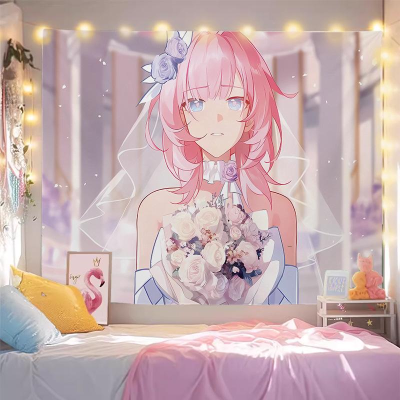 Pink Anime Girl Tapestry Aesthetic Wall Hanging Art for Girls Bedroom Living Room Otaku Home Decor
