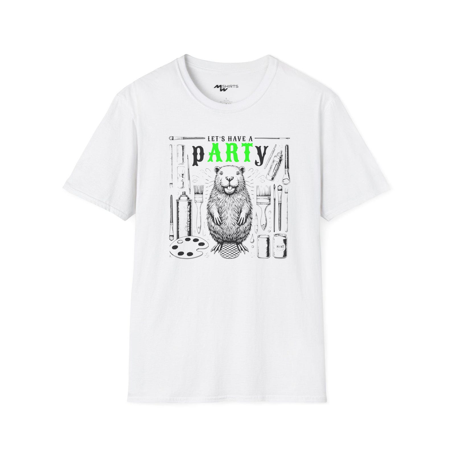 Super  pARTy  BeaverTee - Art Equipment Design/ Unisex Softstyle T-Shirt S