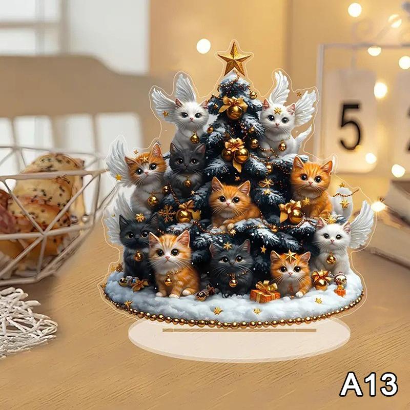 2D Flache Acryl Weihnachts-Tischdeko mit Sockel Schneemann Haus Drehbares Karussell Design Innen/Außen Heim Büro Dekoration