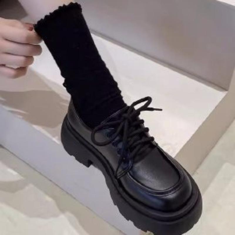 Small leather shoes women's spring and autumn new straps round head J shoes platform women