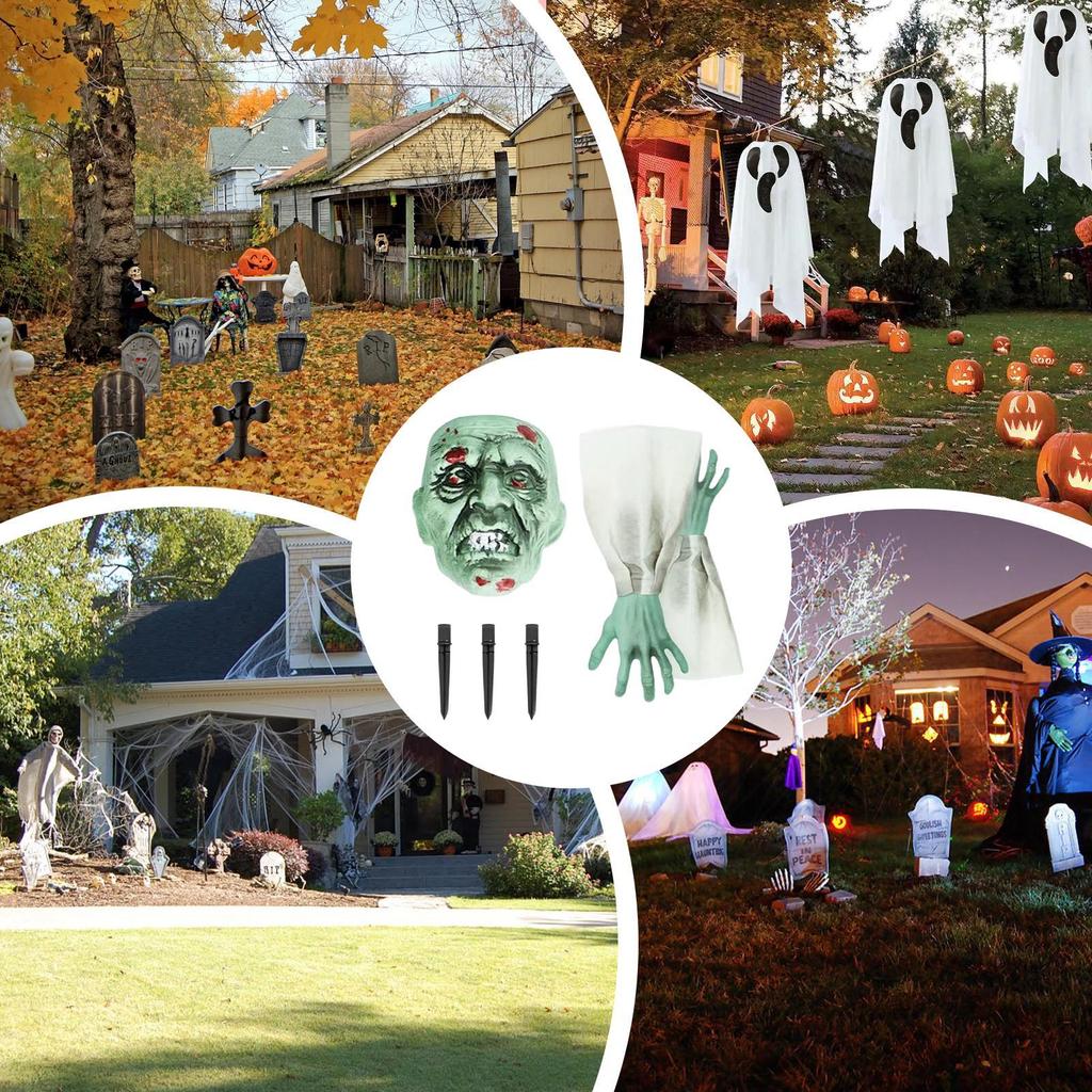 Skeleton Outdoor Decorations Halloween Stakes 3 Pieces Realistic Skull For Pathway Lawn Garden Front Door Yard Fence