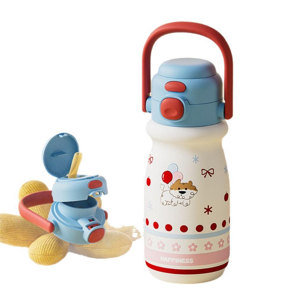 520ml Bounce Insulated Cup with Handle Vacuum-insulated Bottle Portable Cartoon Straw Cup  Office