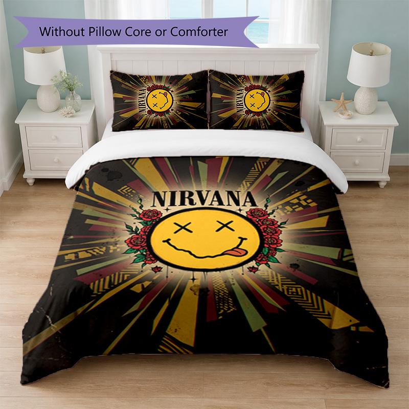 Set Biancheria da Letto 3 Pezzi Stampa Nirvana Copripiumino con Due Federe Biancheria da Letto Morbida per Camera da Letto Domestica