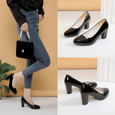 2025 neue Arbeit Einzelne Schuhe Damen Casual Mode Spitz Weiches Leder Koreanische Version Mittelhoher Absatz Lederschuhe Damen Lackleder Klein