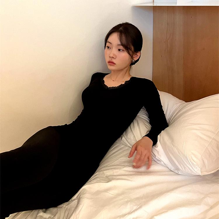 Set Termic Femei Fără Cusături Amestec Lână: Strat de bază cald de toamnă/iarnă cu partea superioară căptușită