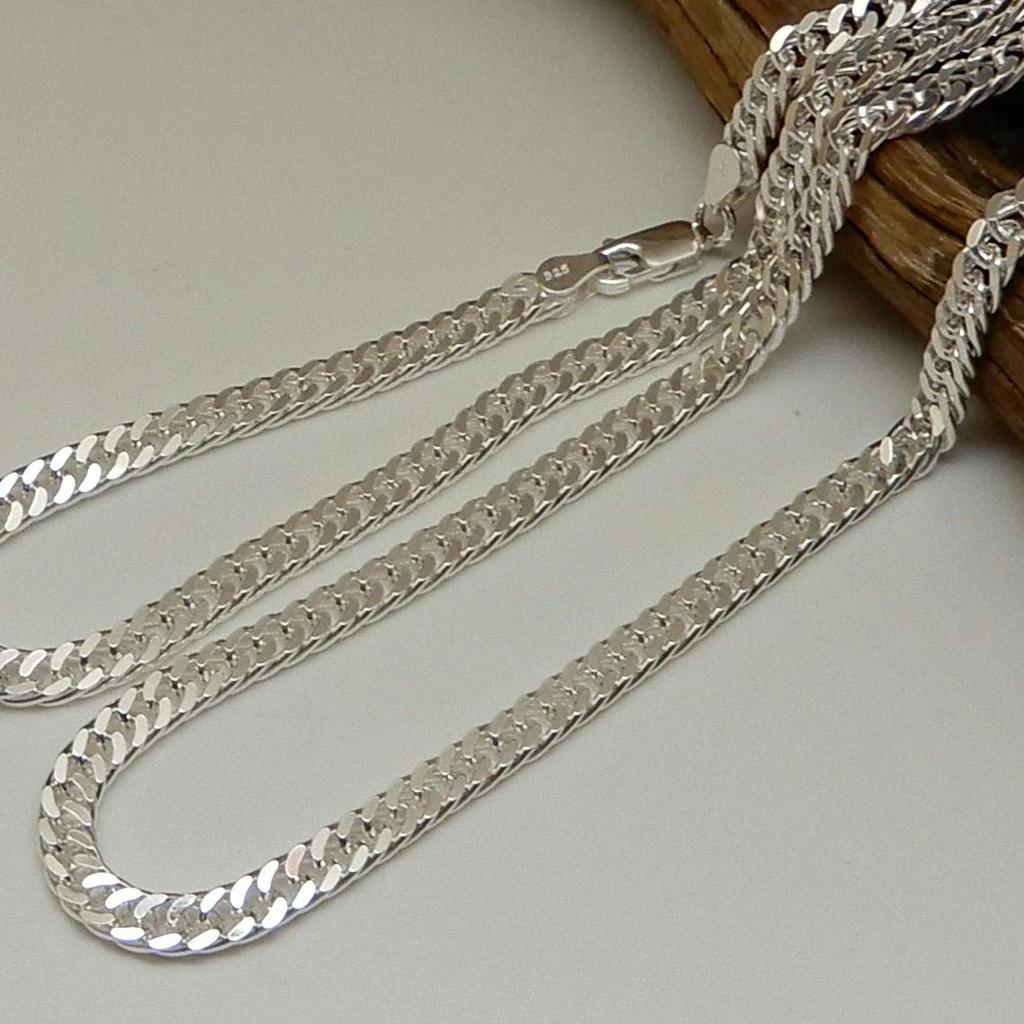 Sterling Silver 925 Cuban Link Thick Double Cuban Silver Thick Necklace Thick Cuban Link Chain Cuban Silver Chain [100-point market] Necklace, Men's