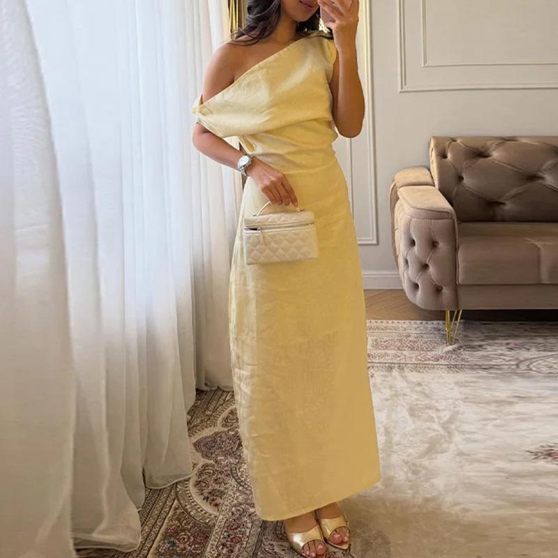 2026 women's clothing summer new, Amazon cross-border Europe and the United States, fashionable and elegant solid color off-the-shoulder slim dress