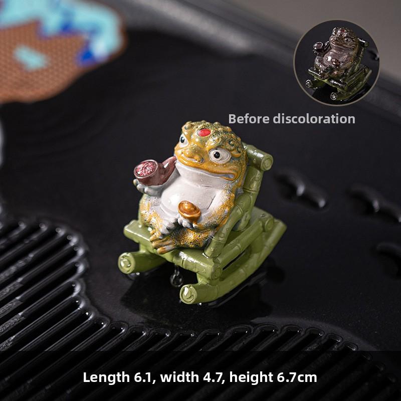 Color Changing Resins Rocking Chair Frogs Teas Pet Sculpture For Meditations Teas Ceremony Gift Decorative Ornament