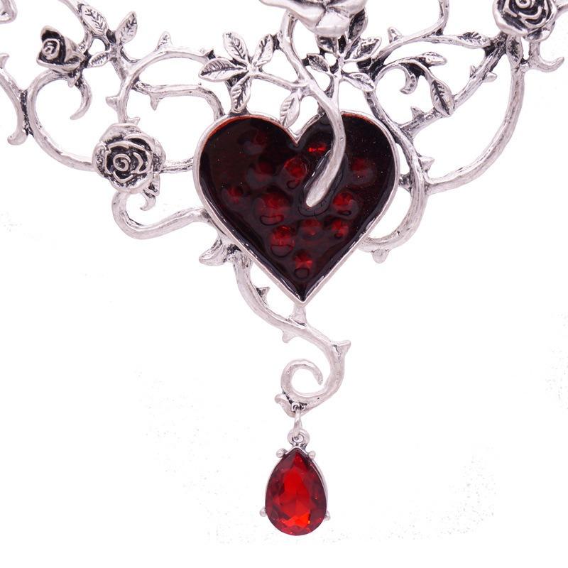 "Roses feed on the heart" New Style Gothic Punk Red Necklace Halloween Rose Necklace