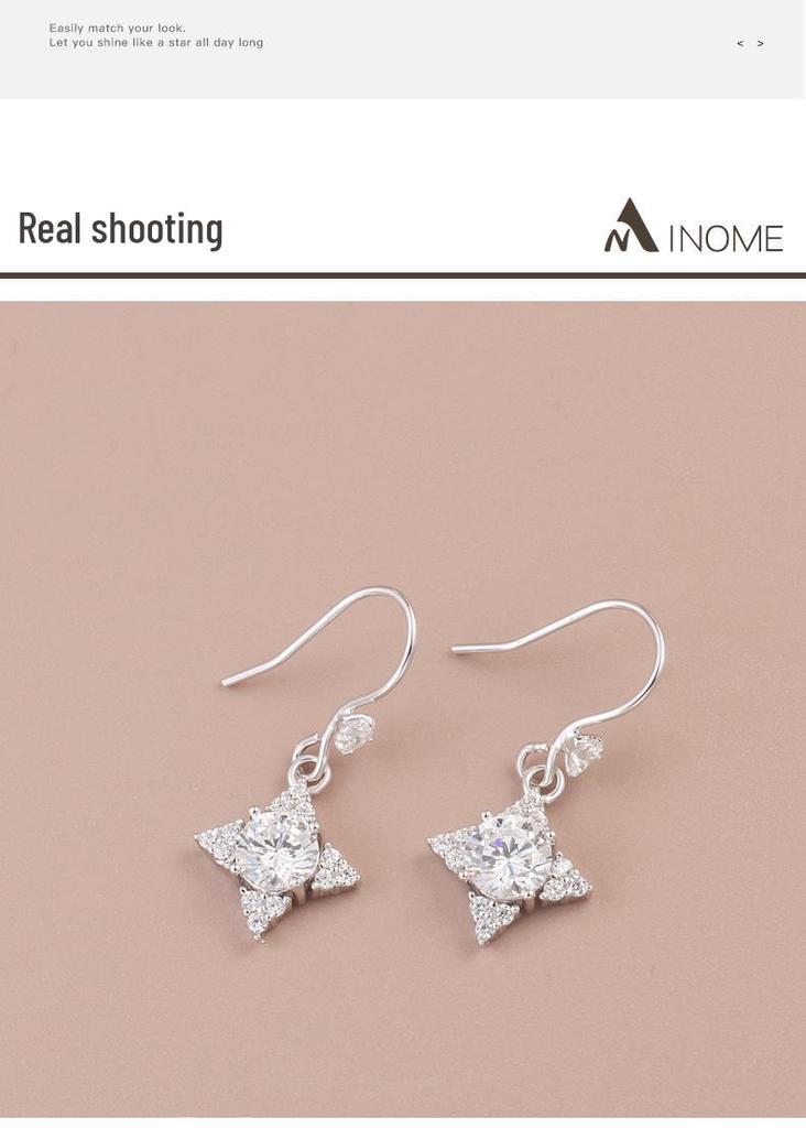 S925 Sterling Silver Diamond Star Dangle Earrings for Women - Japanese & Korean Design, Luxurious & Shiny Five-Pointed Star Accessories.